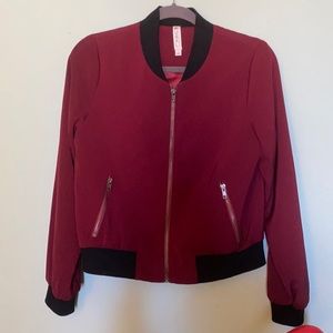 RED SILK BOMBER JACKET